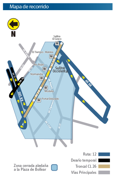 Mapa del recorrido de la ruta 12 con su respectivo desvio