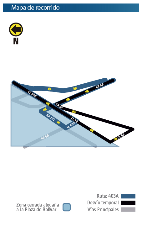 Mapa del recorrido de la ruta 403A con su respectivo desvio