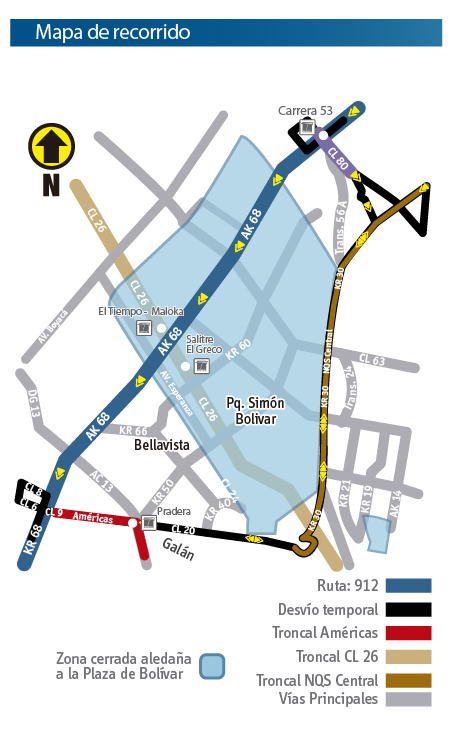 Mapa del recorrido de la ruta zonal 912