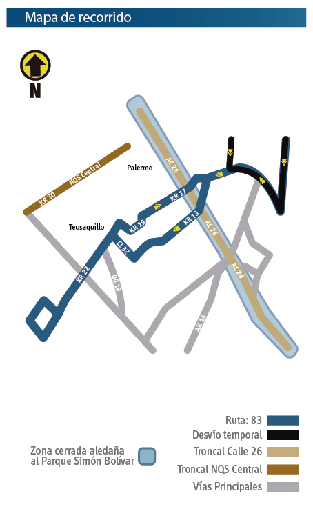 Mapa del recorrido de la ruta zonal 83