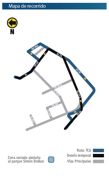 Mapa del recorrido de la Ruta TC6  y sus desvios