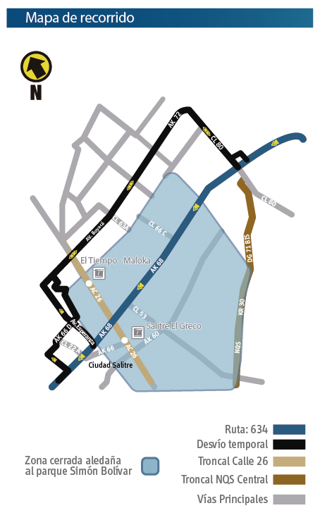 Mapa del recorrido de la ruta zonal 634