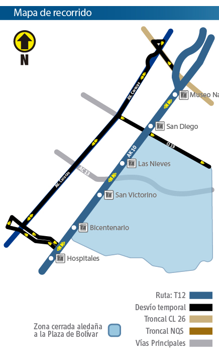 Mapa del recorrido de la ruta zonal T12