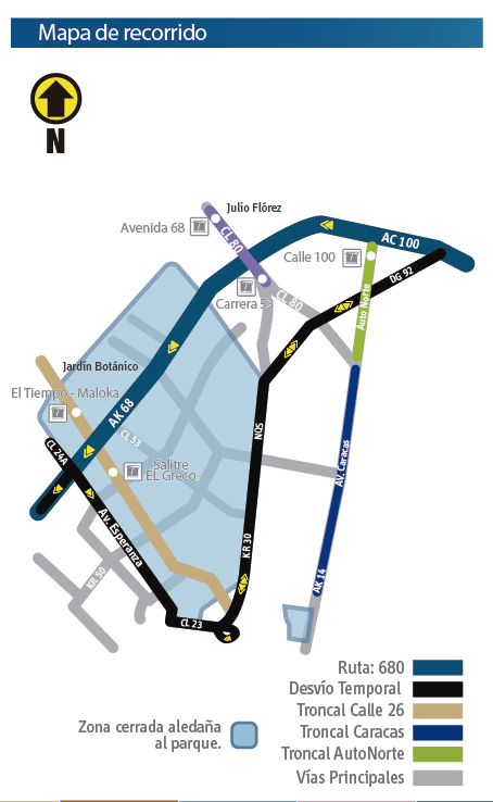 Mapa del recorrido de la ruta zonal 680