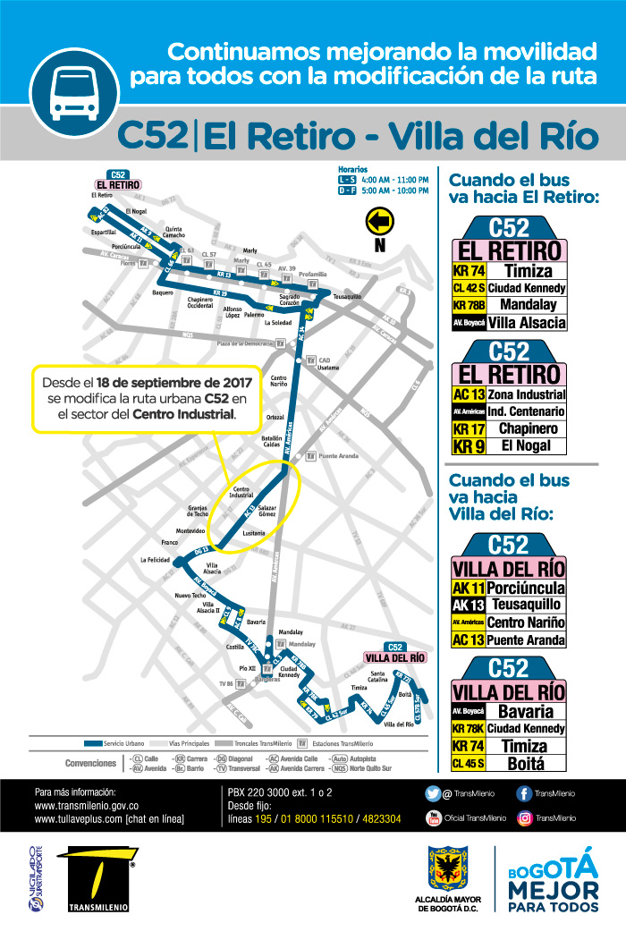 Mapa de la ruta C52 con nuevo ajuste operacional