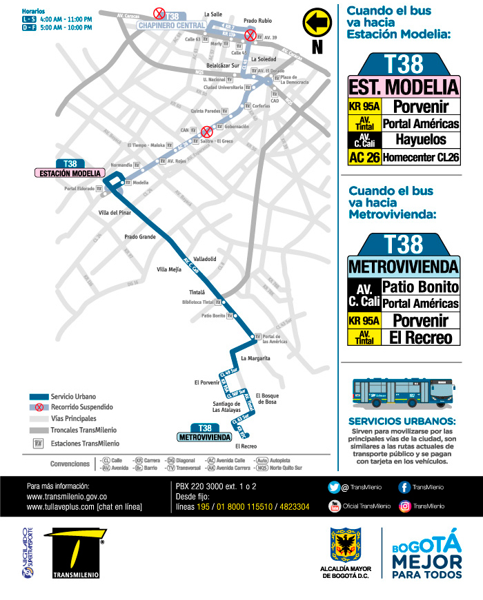 Mapa del nuevo trayecto de la ruta T38