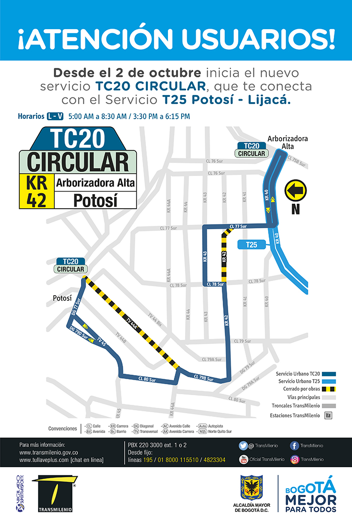 Mapa de la ruta TC20 Circular