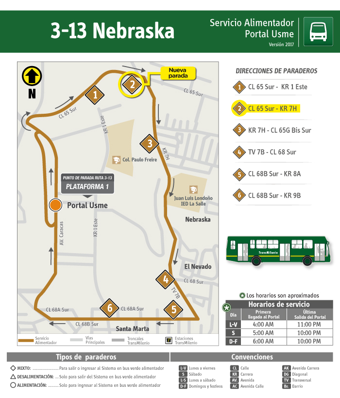 Mapa donde se localiza el paradero 2 de la ruta alimentadora 3-13- Nebraska