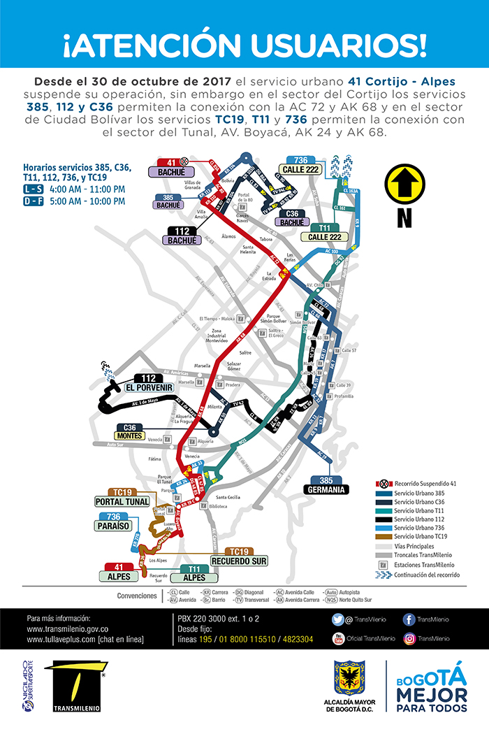 Mapa de la ruta zonal 41 suspensión