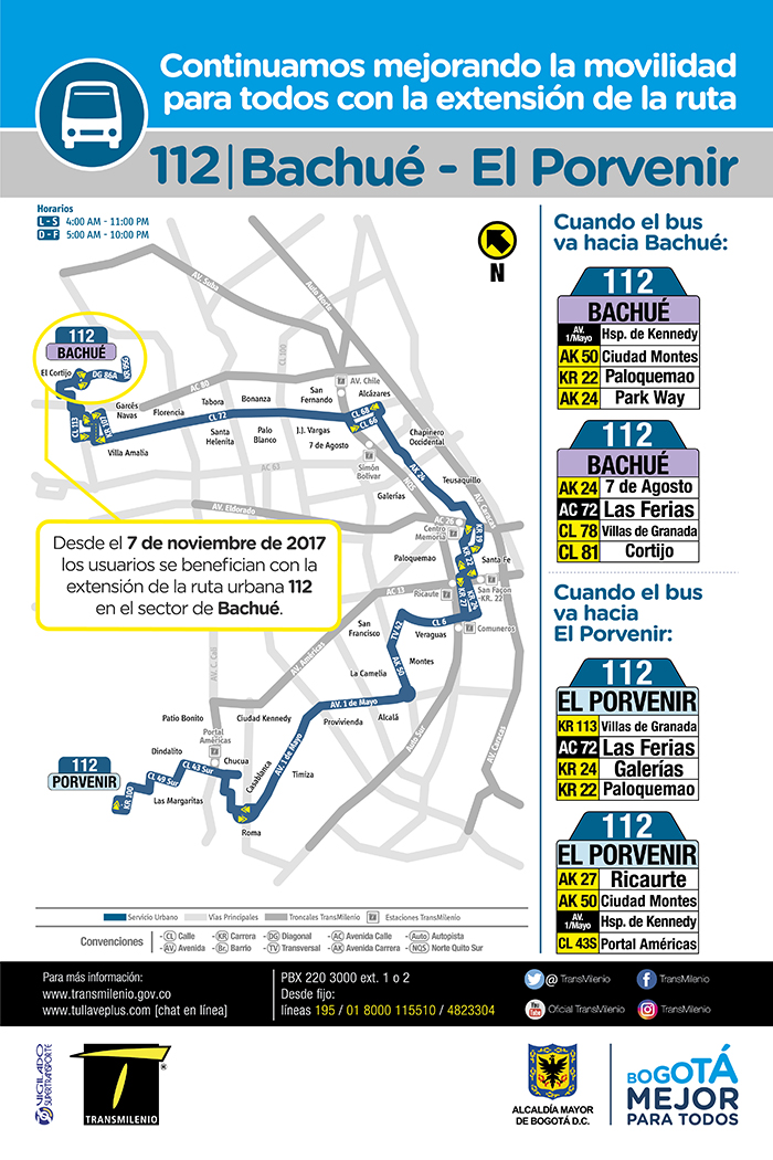 Imagen con el mapa de la ruta zonal 112 con su ajuste operacional