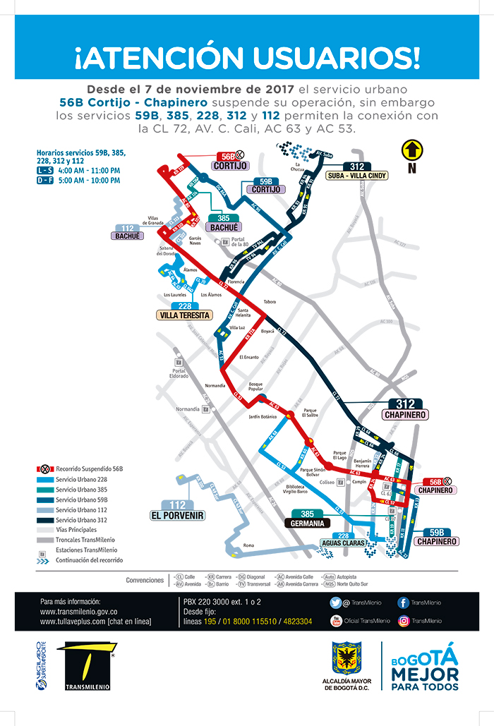 Mapa con las alternativas al suspenderse la ruta urbana 56B