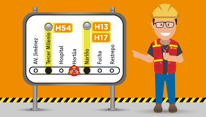 Imagen indicando la No parada de los servicios troncales H54, H13 Y H17