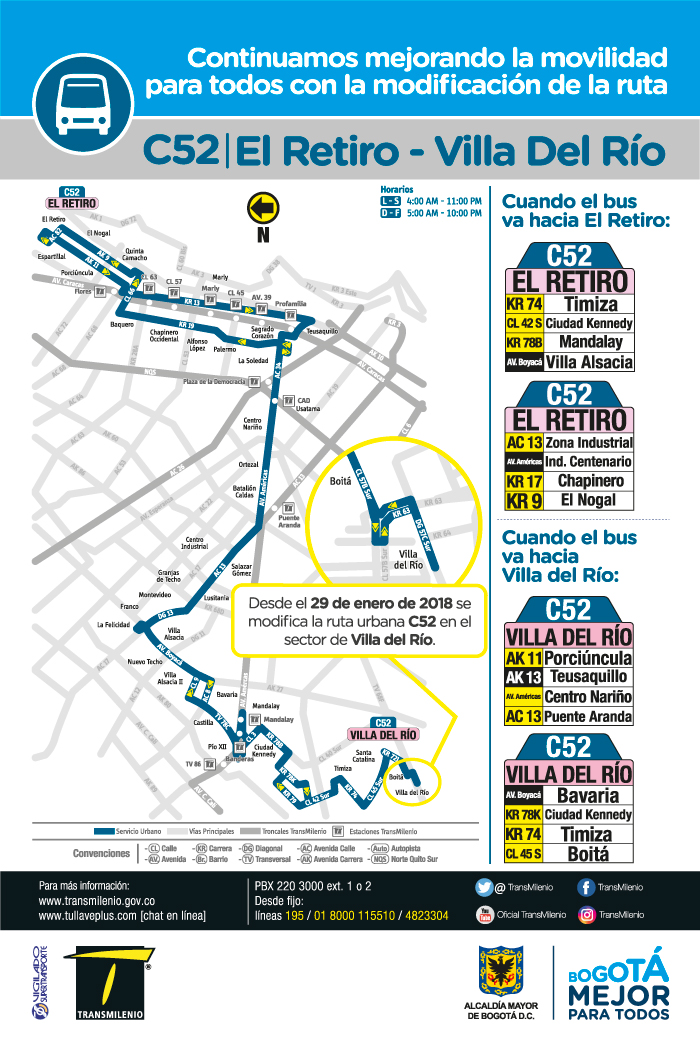 Mapa de la ruta urbana C52