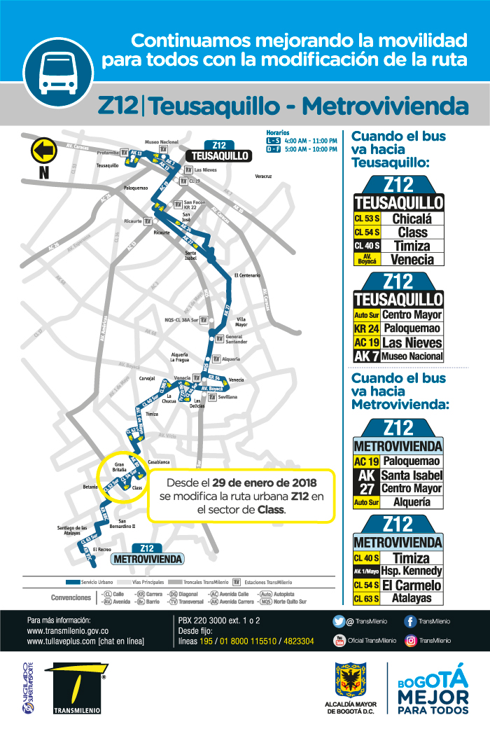 Mapa de la ruta urbana Z12 con el ajuste operacional