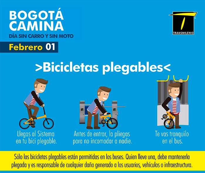 infografía se explica el uso de la bicicletas plegables en el Sistema TransMilenio