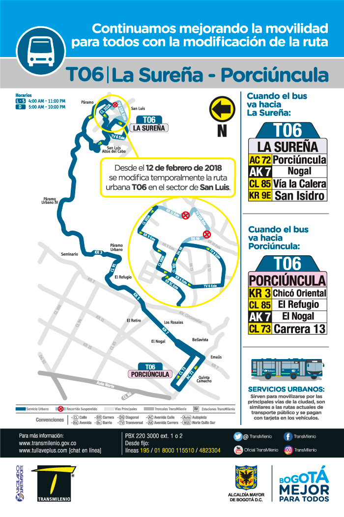 Mapa de la ruta T06 con el cambio operacional