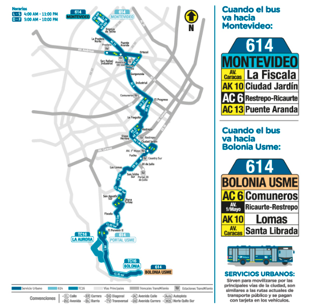 Nuevo trazado de la ruta urbana 614  Montevideo Bolonia Usme