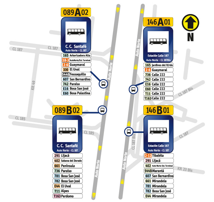 Paraderos de Autopista Norte con la calle 187 Bis