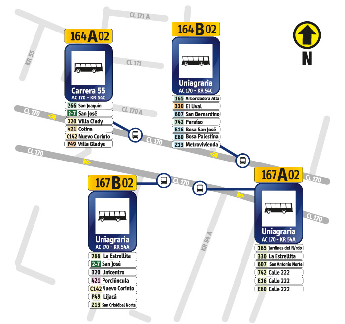 Paraderos en la Avenida Calle 170 con carrera 56C y Carrera 54C