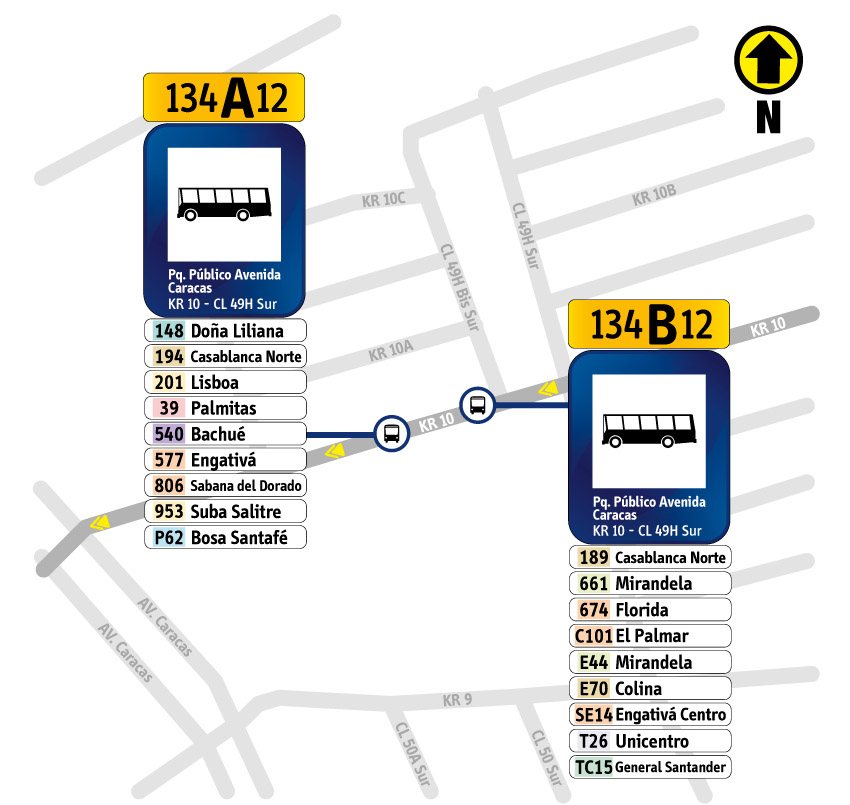 Paraderos en la Carrera 10 con Calle 49H Sur.