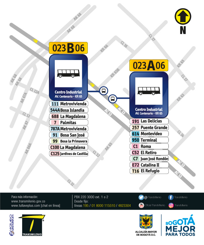 Paraderos en la Avenida Centenario con Carrera 65  