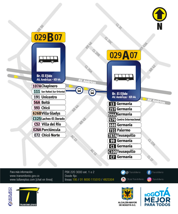 Paraderos en la Avenida Américas con Carrera 44