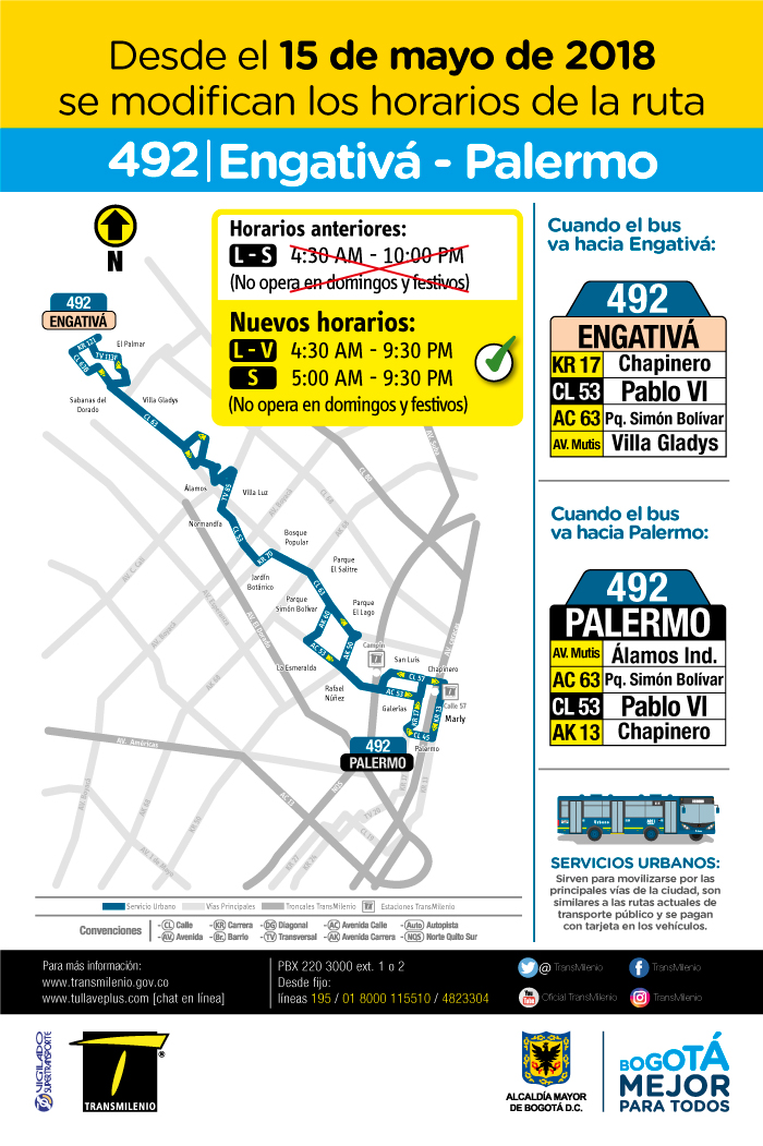 Cambios horario de la Ruta 492