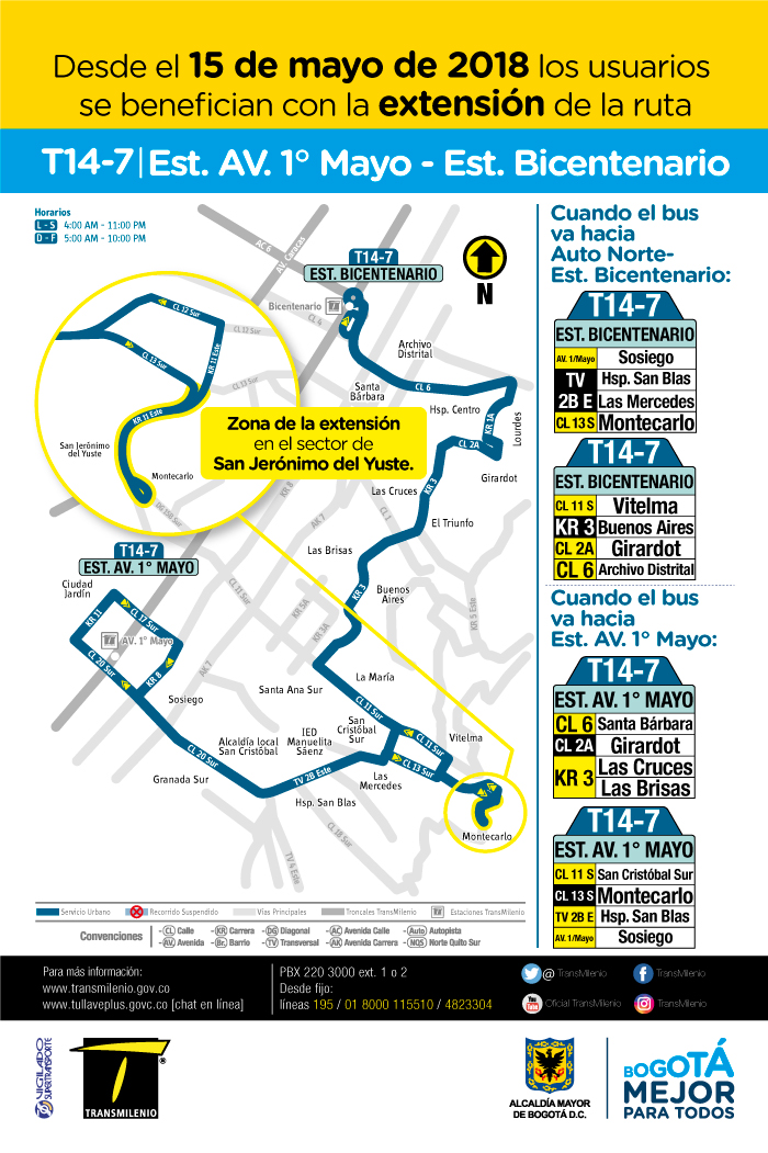 Mapa con los cambios operacionales de la ruta T14-7