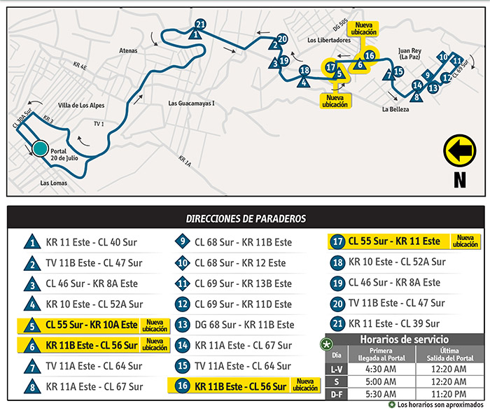 Mapa del recorrido temporal de la ruta 13-6