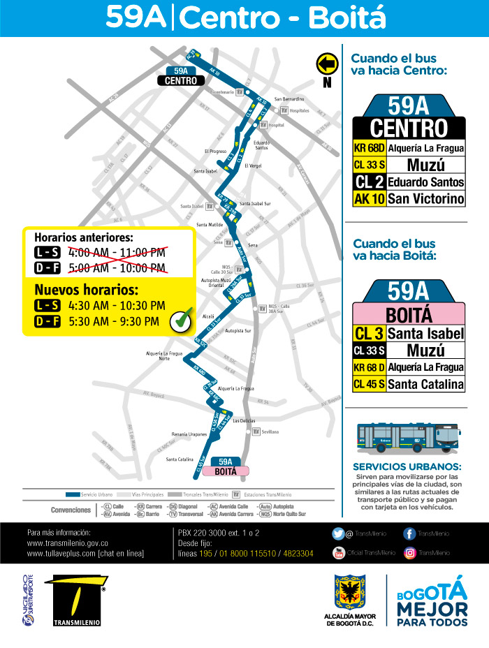 Mapa de la ruta 59A y su horario de operación