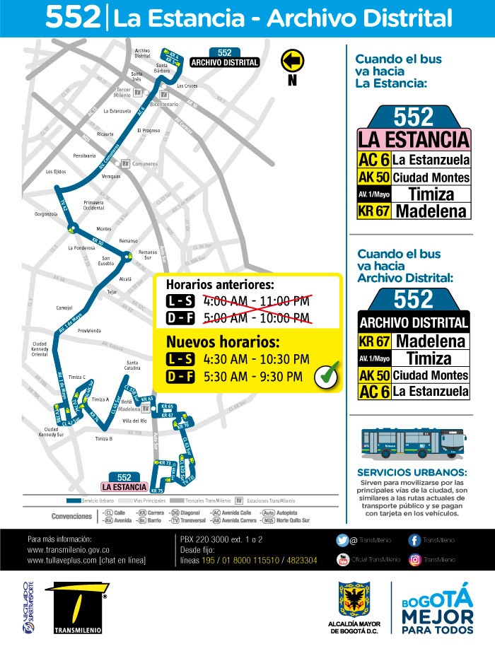 Nuevo horario del a ruta 552