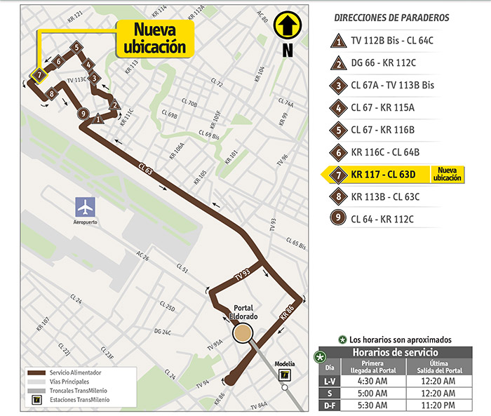 Mapa del recorrido 16-2 Engativá Centro con la nueva ubicación del paradero 7