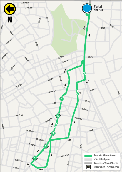 Mapa de la ruta alimentadora a partir del 16 de julio de 2018
