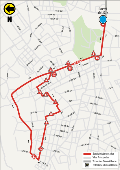 Mapa de la ruta alimentadora a partir del 16 de julio de 2018