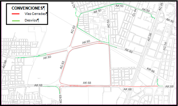 Mapa  con los Cierres temporales