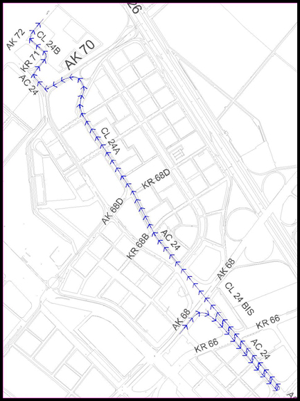 Mapa del desvío por la Av 68