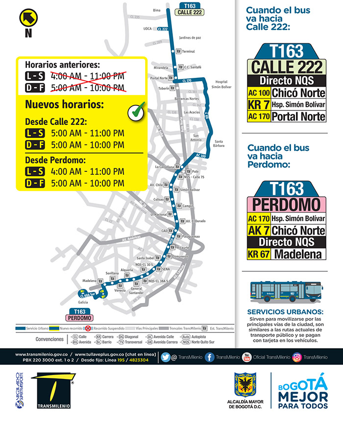 Nuevo horario de la ruta T163