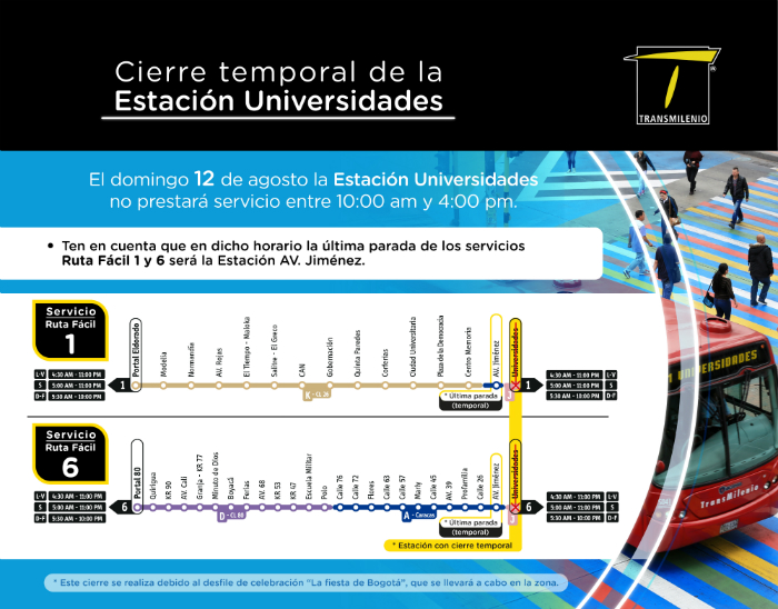 Recorrido de rutas 1 y 6 que paran en estación Universidades