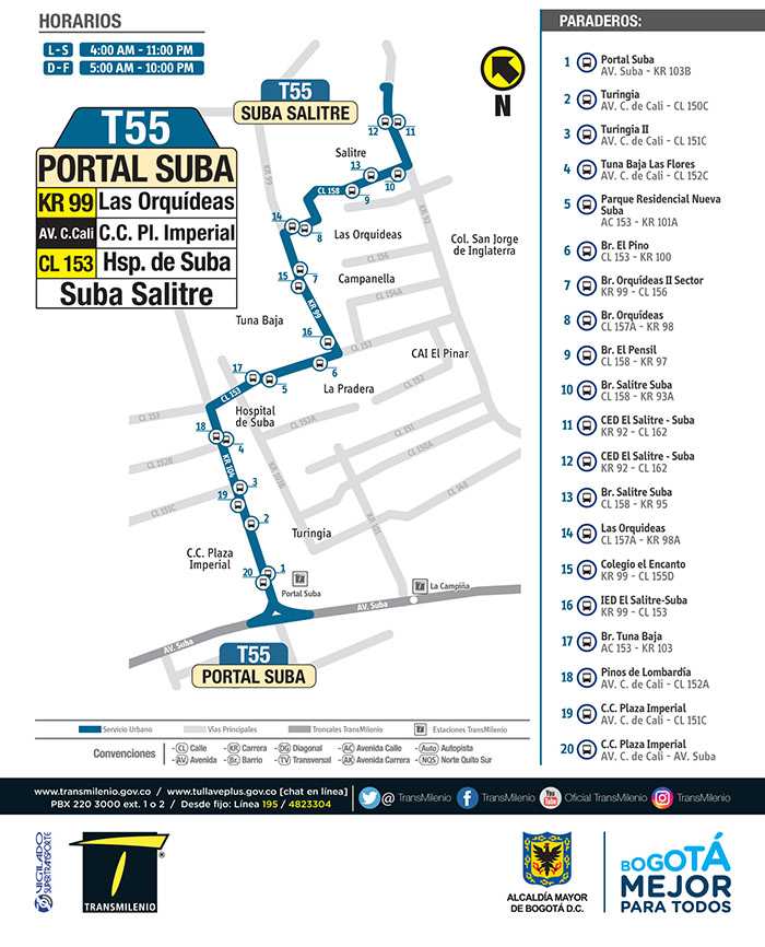 Recorrido de la ruta T55