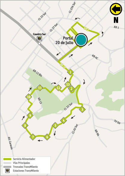 Mapa de la ruta alimentadora 13-13