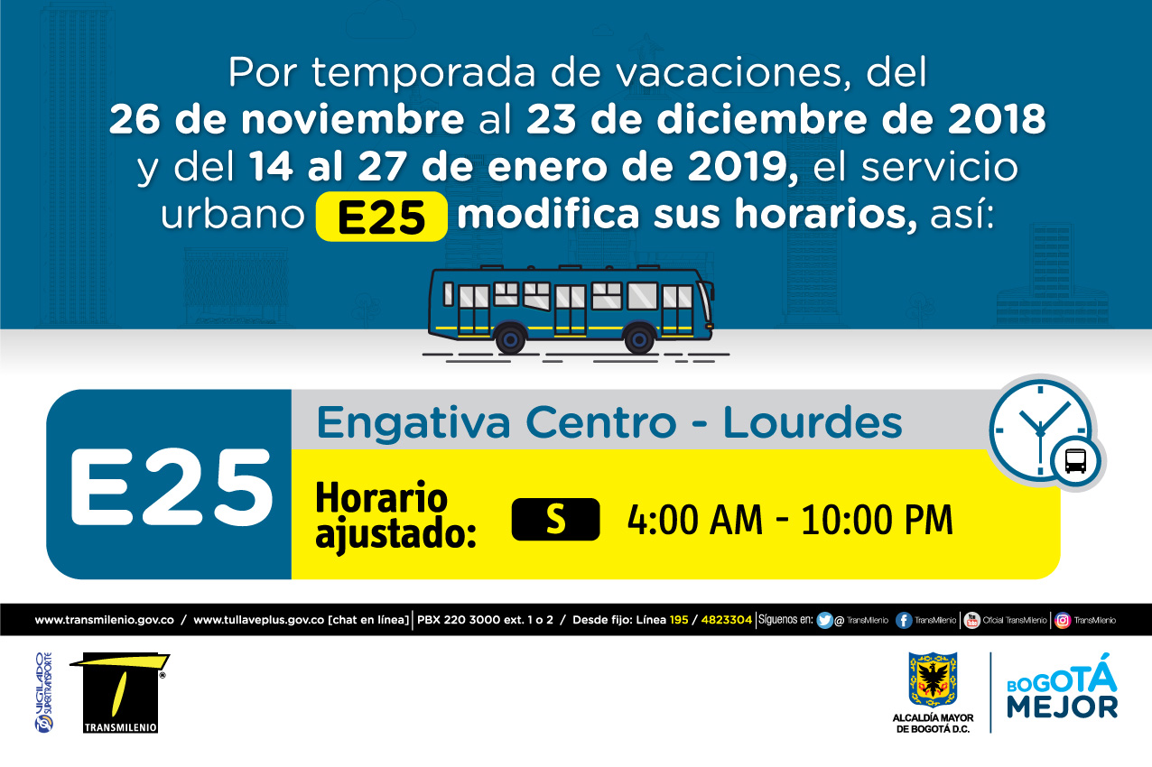 Horario ruta E25 de Sábado 4:00 AM - 10:00PM 