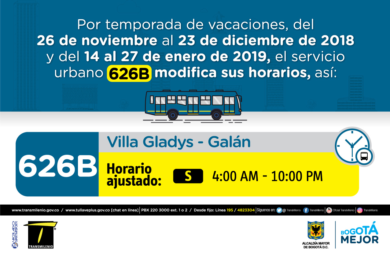 Horario ruta 626B de  Sábado 4:00 AM - 10:00PM 