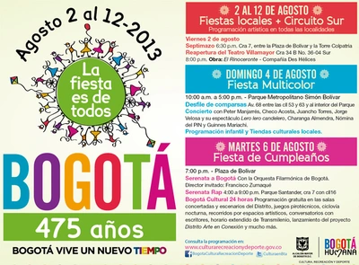 Bogot&aacute; 475 a&ntilde;os - Agosto 2 al 12 de 2013 