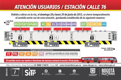 CAMBIO OPERACIONAL: ESTACI&Oacute;N CL 76