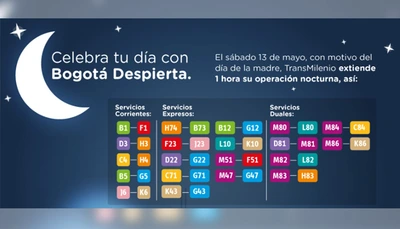 TransMilenio extiende 1 hora su operaci&oacute;n nocturna por el d&iacute;a de la Madre 