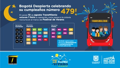 El jueves 10 de agosto TransMilenio extiende 1 hora su operaci&oacute;n