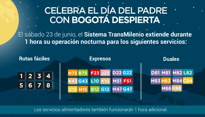 Se extiende 1 hora de operaci&oacute;n en algunos servicios por Bogot&aacute; Despierta 