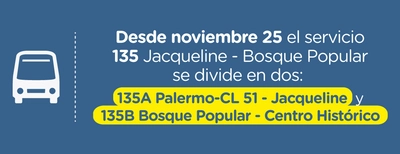 El servicio 135 del sistema urbano del SITP se dividió en dos