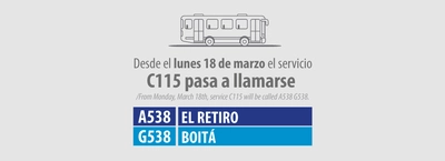 Servicio zonal C115 cambia de nombre y extiende su recorrido a Boita