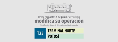 Servicio T25 Terminal Norte - Potos&iacute; modifica su operaci&oacute;n